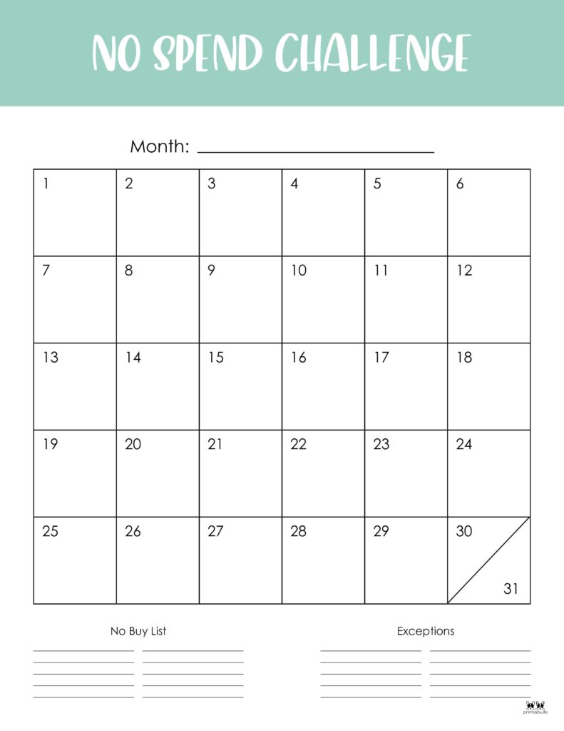 no spend challenge printables | printabulls